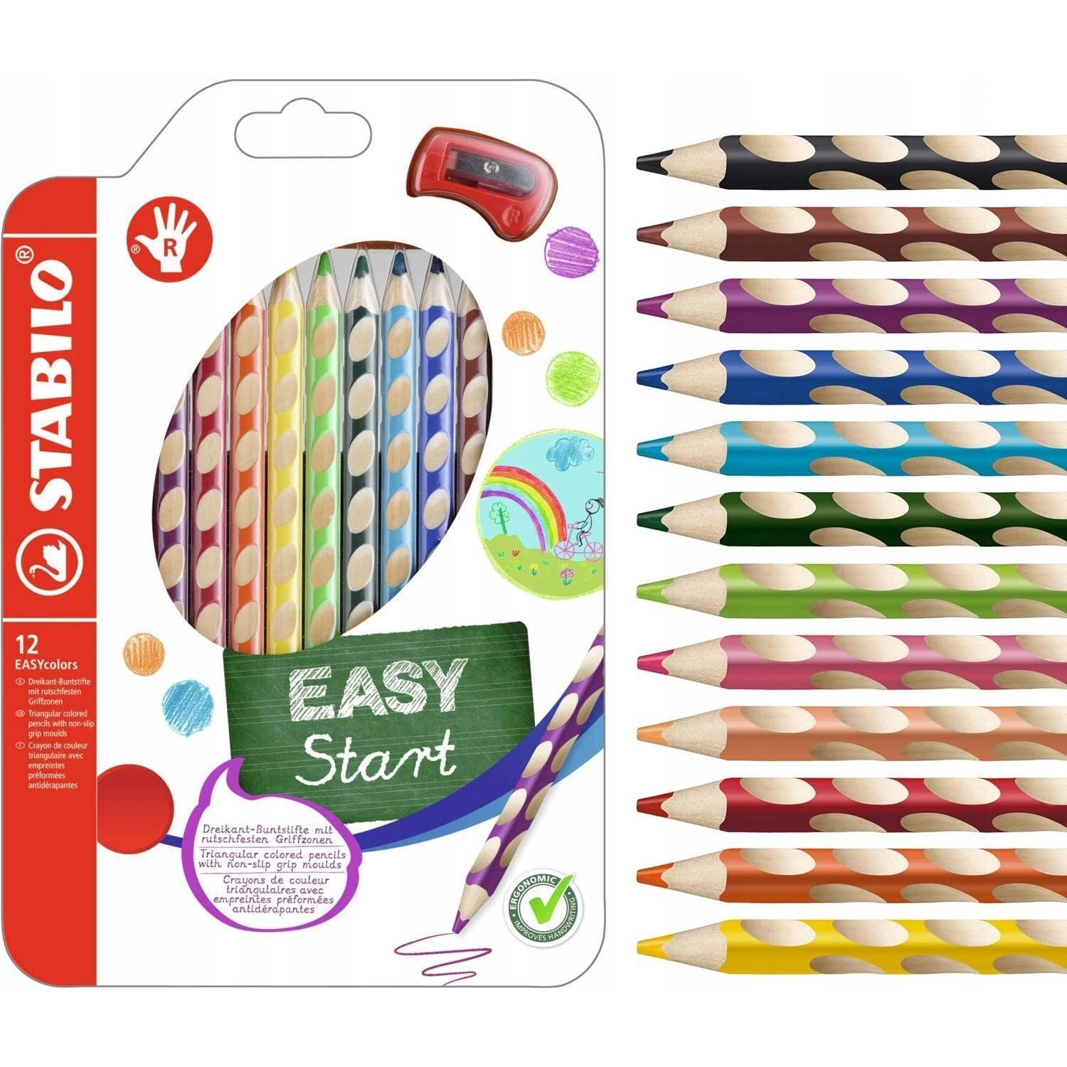 Kredki Stabilo Easy Colors dla praworęcznych - 12 kolorów